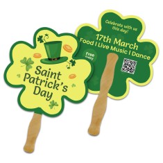 8x8 Inch Clover Shape Full Color Double Sided Hand Fans - 16 pt