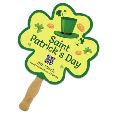 8x8 Inch Clover Shape Full Color One Sided Hand Fans - 16 pt