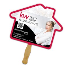8x8 Inch House Shape Full Color One Sided Hand Fans - 16 pt