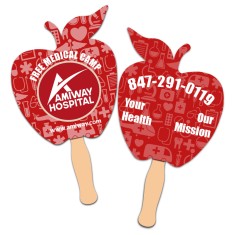 8x8 Inch Apple Shape Full Color Sandwich Hand Fans - 14 pt