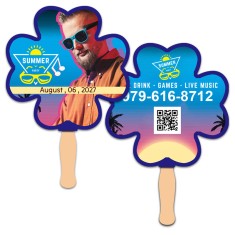 8x8 Inch Clover Shape Full Color Sandwich Hand Fans - 14 pt