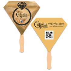 8x8 Inch Gem Shape Full Color Sandwich Hand Fans - 14 pt