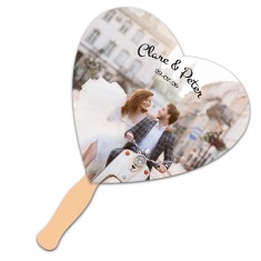 8x8 Inch Heart Shape Full Color One Sided Hand Fans - 16 pt