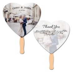 8x8 Inch Heart Shape Full Color Sandwich Hand Fans - 14 pt