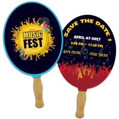 8x8 Inch Horizontal Oval Shape Full Color Sandwich Hand Fans - 14 pt