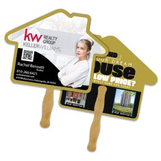 8x8 Inch House Shape Full Color Double Sided Hand Fans - 16 pt