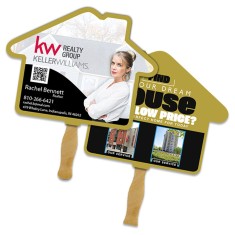 8x8 Inch House Shape Full Color Sandwich Hand Fans - 14 pt