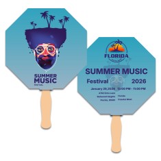 8x8 Inch Stop Sign Shape Full Color Sandwich Hand Fans - 14 pt