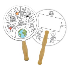 Circle Shape Full Color Double Sided Coloring Hand Fans - 16 pt