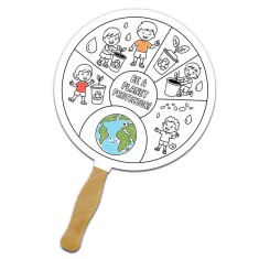 Circle Shape Full Color One Sided Coloring Hand Fans - 16 pt
