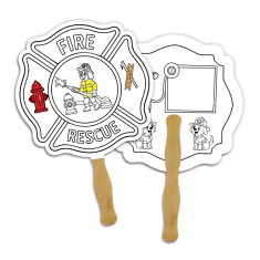 Fire Badge Shape Full Color Double Sided Coloring Hand Fans - 16 pt