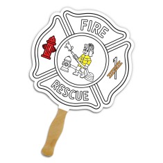Fire Badge Shape Full Color One Sided Coloring Hand Fans - 16 pt