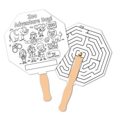 Hexagon Shape Full Color Double Sided Coloring Hand Fans - 16 pt