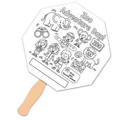 Hexagon Shape Full Color One Sided Coloring Hand Fans - 16 pt