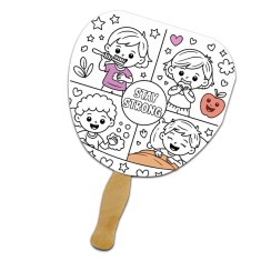 Leaf Shape Full Color One Sided Coloring Hand Fans - 16 pt