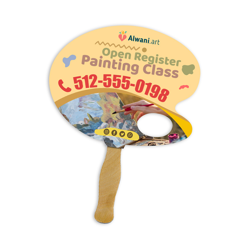 5x5 Inch Palette Shape Full Color One Sided Mini Hand Fans - 16 pt